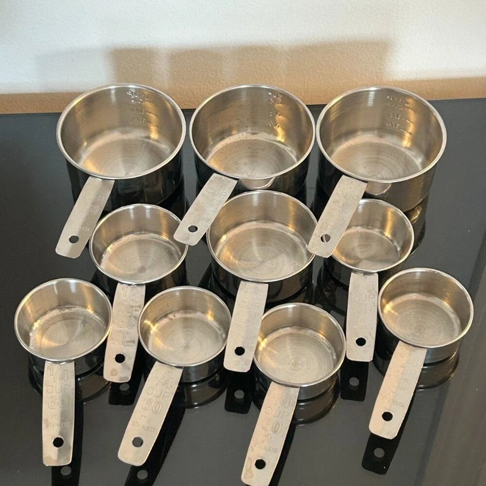 Lot of 10 Stainless Steel Measuring Cups